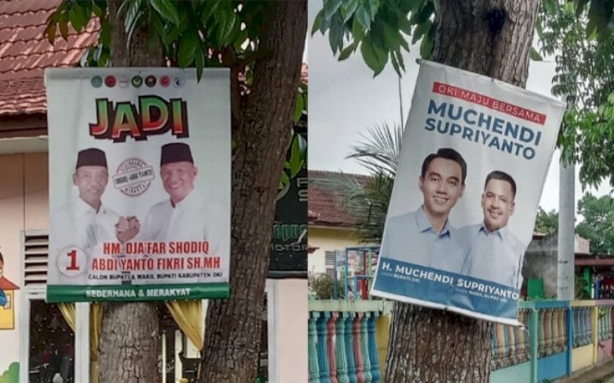 Pemasangan APK di Pohon Makin Banyak Jelang Pilkada di OKI